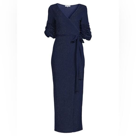 Starry night Glitter Maxi Wrap Dress metallic blue true wrap cocktail ruched s - Picture 3 of 15